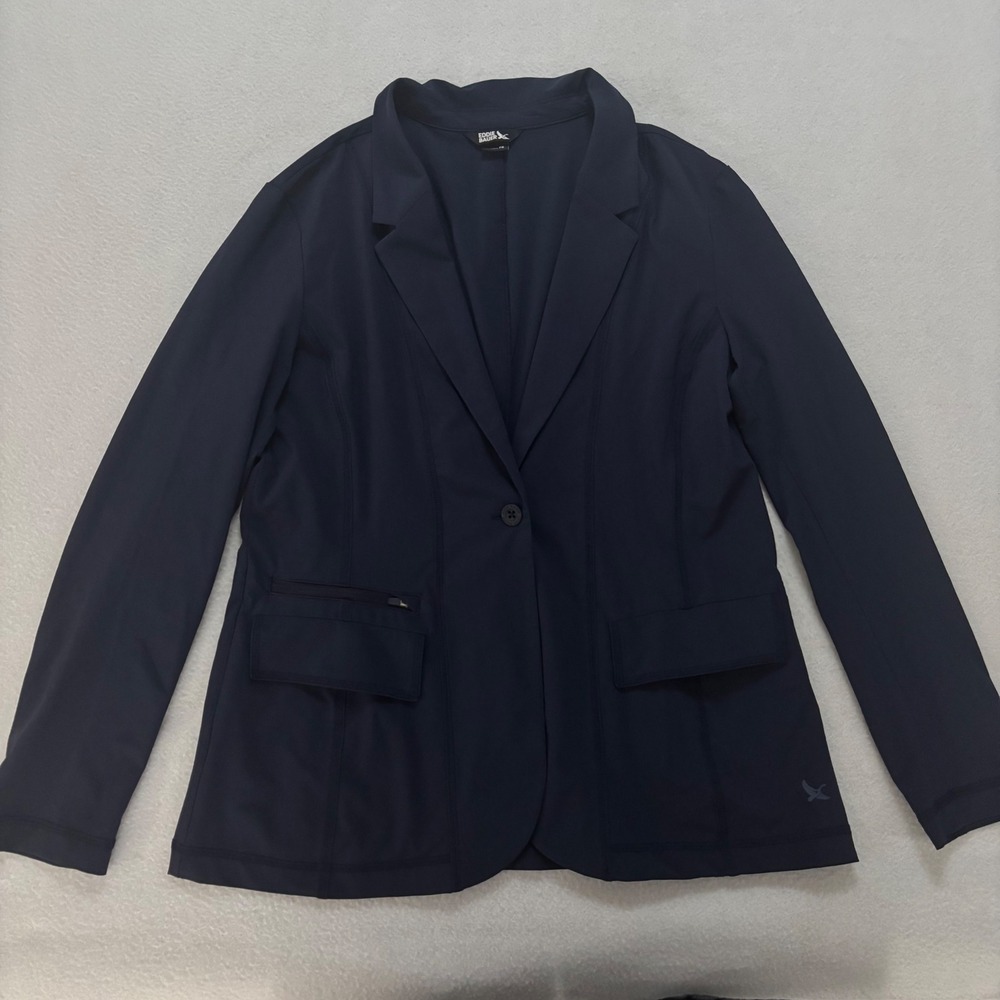 Eddie Bauer Motion Departure Blazer Navy Blue Stretch Travel Jacket P8 Womens
